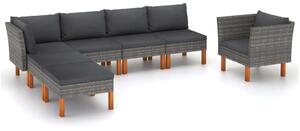 Polyrattan Kerti Ülőgarnitúra - 7 részes - Szürke