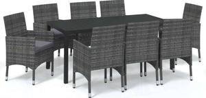 VidaXL Kültéri Étkezőgarnitúra - 9 részes - Szürke Polyrattan