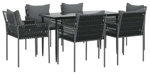 VidaXL 7-részes polyrattan és acél kerti étkezőgarnitúra párnával