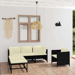 Polyrattan Kerti Ülőgarnitúra - 6 részes - Fekete