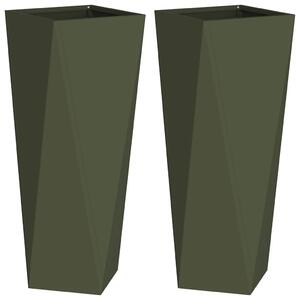 VidaXL Növénytartó 2 pcs Olajzöld 30 x 30 x 75 cm Acél