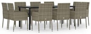 Polyrattan Kerti Étkezőgarnitúra - 11 részes - Fekete-Szürke