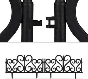 Dekoratív virágágyás szegély / kerítés, rugalmas, fekete PVC, 60,5x32,5 cm, 4 db-os készletben