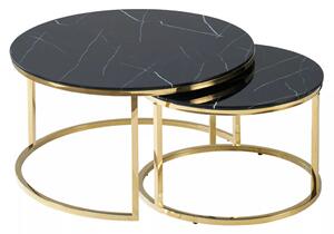 Muse Luxury Márvány Hatású Dohányzóasztal Szett Edzett Üveg Fekete/Arany