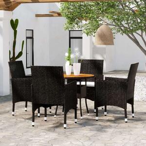 VidaXL 5 részes Kerti Étkezőgarnitúra - Fekete Polyrattan