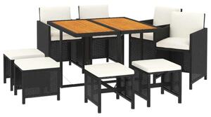 VidaXL Kerti Étkezőgarnitúra - 9 részes - Fekete Polyrattan