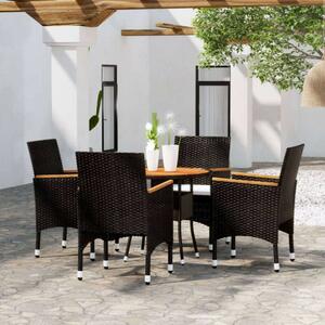 VidaXL Kerti Étkezőgarnitúra - 5 részes - Fekete Polyrattan