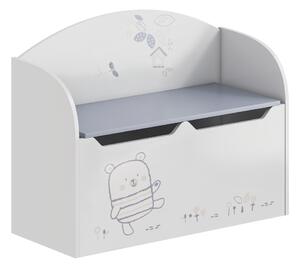 Játéktároló láda tárhellyel, fehér, BEAR