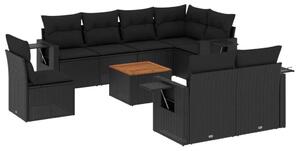 VidaXL Polyrattan Kerti Ülőgarnitúra - 9 részes - Fekete