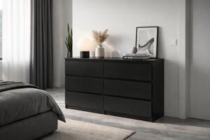 SIMPLE komód 120 cm, 6 fiókkal, fekete