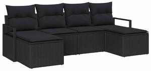 VidaXL Kanapé Szett párnával tárolóval 6 pcs Fekete polirattan