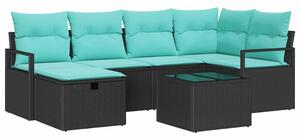 VidaXL Kanapé szett párnával, 7 db-os, Fekete és Türkiz, polyrattan