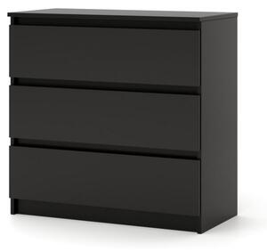 SIMPLE komód 80 cm, 3 fiókkal, fekete