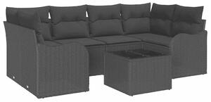 VidaXL Kerti Kanapé Szett 7 pcs Fekete Poli rattan és acél és üveg
