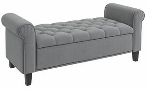 HOMCOM Hálószobai Pad Tárolóval és Feltekerhető Karfákkal, 126x48,5x57 cm, Hálószobába, Szürke