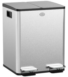 HOMCOM 20L-es 2 rekeszes szemetes pedállal, Szemetes 2 csendes fedéllel, 45,8x36x51,6 cm, Ezüst