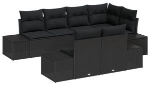 7 Darabos Kert Sofa Készlet Párnákkal Fekete Polirattan