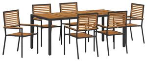 VidaXL Kert étkező szett 7 pcs Fekete, Fa 190 x 90 x 75 cm polirattan