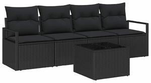 VidaXL Kanapé Szett párnával tárolóval 5 pcs Fekete polirattan