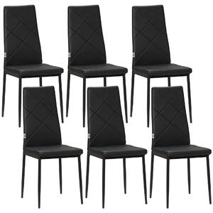 HOMCOM 6 db-os kárpitozott étkezőszék szett magas háttámlával, csúszásgátló talppal és acél lábakkal, 41x50x97 cm, fekete