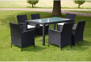 VidaXL 7-részes fekete polyrattan kültéri étkezőszett párnákkal