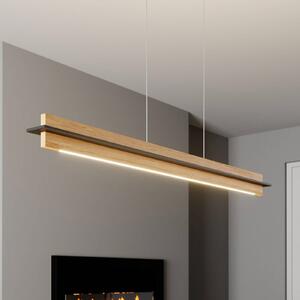 Quitani LED-es függőlámpa Lexa, tölgy/fekete, hossza 118 cm, dimmelhető, Világos fa, Nappali / Étkező, Fa, Modern