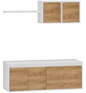 HOMCOM TV bútor szett és akasztós szekrény 7 polccal és egy nyitott polccal, forgácslap TV bútor, 120x41x43,3 cm, fehér