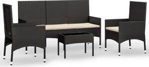 VidaXL Kerti Ülőgarnitúra - 4 részes - Fekete Polyrattan