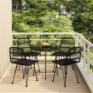 VidaXL - 5 részes Kerti Étkezőgarnitúra - Fekete Polyrattan