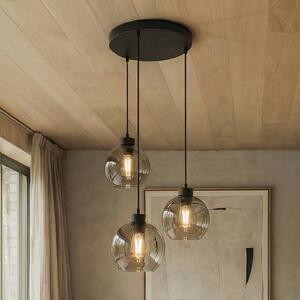 TK Lighting Cubus függőlámpa, Ø 50 cm, 3-lámpás, füstszürke, üveg, dimmelhető, Fekete, Nappali / Étkező, Üveg, Modern