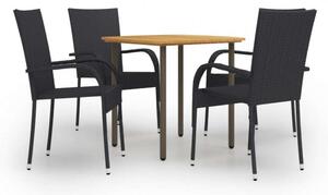 Kerti Étkezőgarnitúra - 5 részes - Fekete Polyrattan - 80x80cm Asztal