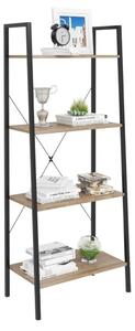 KÉSZLETKISÖPRÉS! Intenso Home 4 szintes nyitott könyvespolc 60 x 148cm, döntött design, sonoma tölgy | Univerzális tároló állvány fém lábakkal