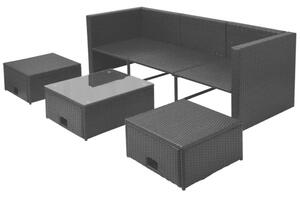 VidaXL 4-részes fekete polyrattan kerti bútorszett párnákkal