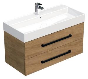 Fürdőszobaszekrény fekete fogantyúval és mosdókagylóval SAT Cube Way 100x53x46 cm tölgy Hickory matt CUBE46C1002DHSAT
