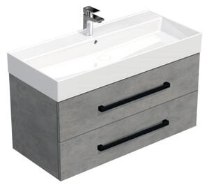 Fürdőszobaszekrény fekete fogantyúval és mosdókagylóval SAT Cube Way 100x53x46 cm betonszőnyeggel CUBE46C1002BESAT