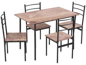 HOMCOM 5 darabos szett téglalap alakú konyhaasztallal és 4 modern székkel, MDF-ből és acélból, 110x70x75 cm, barna