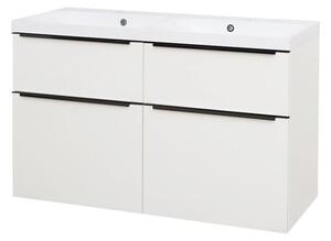 Mereo, Mereo Mailo, fürdőszobaszekrény öntött márvány mosdóval 121 cm, fehér, fekete fogantyú, MER-CN513MB