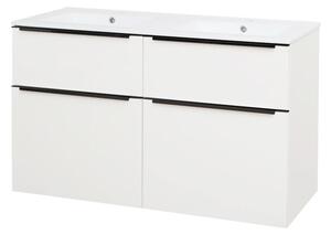 Mereo, Mereo Mailo, fürdőszobaszekrény kerámia mosdóval 121 cm, fehér, fekete fogantyú, MER-CN513B