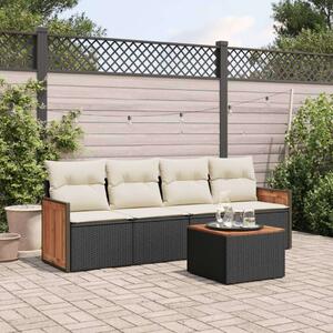 VidaXL 5 részes Kerti Kanapé Szett - Fekete Polyrattan