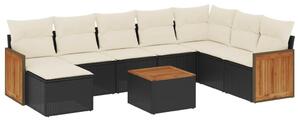 VidaXL Polyrattan Kerti Ülőgarnitúra - 9 részes - Fekete