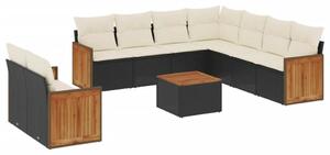 VidaXL Polyrattan Kerti Ülőgarnitúra - 10 részes - Fekete