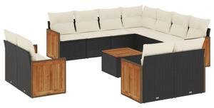 VidaXL Polyrattan Kerti Ülőgarnitúra - 12 részes - Fekete