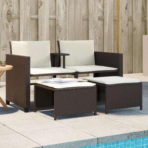 VidaXL 2 személyes barna polyrattan kerti kanapé asztallal/székkel