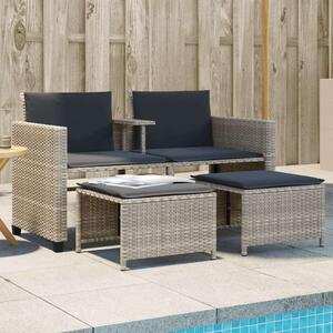 VidaXL 2 személyes szürke polyrattan kerti kanapé asztallal/székkel