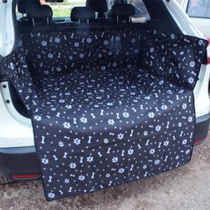 Autós védőhuzat csomagtartóba kutyáknak 185x104cm fekete mancs mintával (car-mat-black-paws) (HG016)