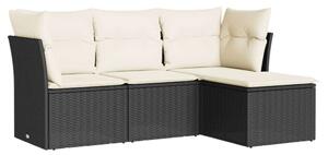Polyrattan Kerti Ülőgarnitúra - 4 részes - Fekete