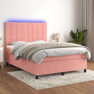 VidaXL rózsaszín bársony rugós és LED-es ágy matraccal 140x190 cm