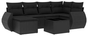 Polyrattan Kerti Ülőgarnitúra - 7 részes - Fekete