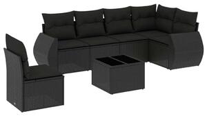 Polyrattan Kerti Ülőgarnitúra - 7 részes - Fekete