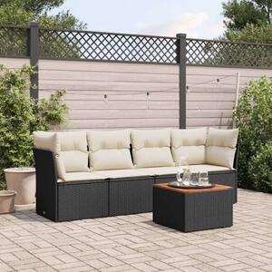 VidaXL 5 részes fekete polyrattan kerti kanapészett párnákkal